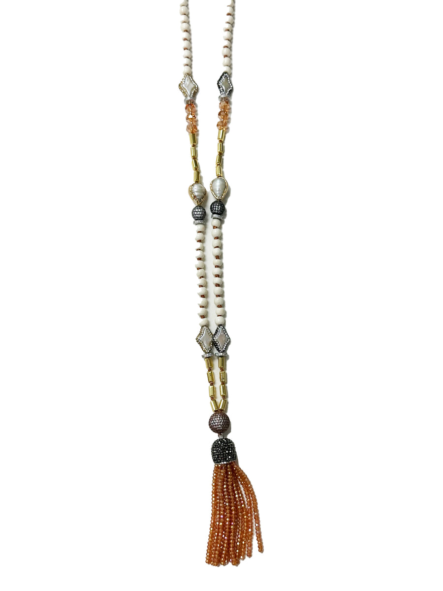 Crystal Tassel Bone Long Necklace