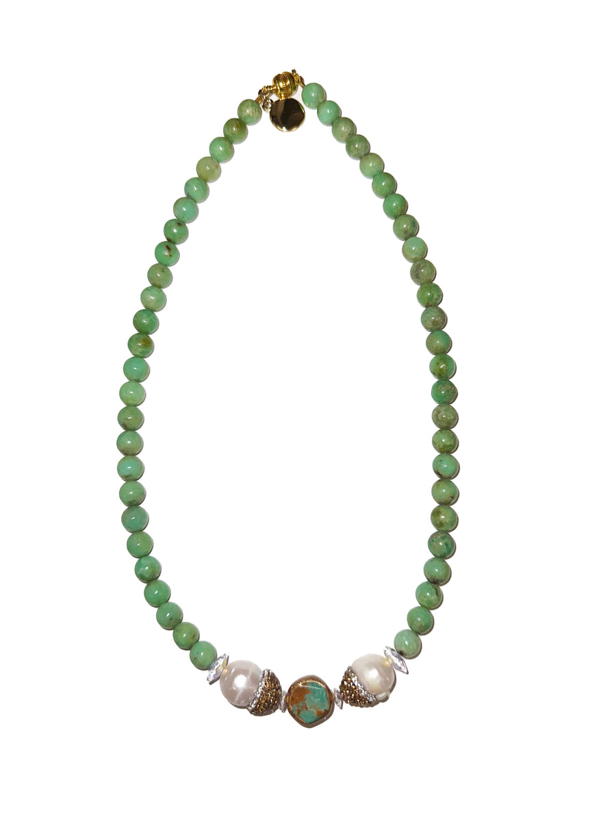 African Turquoise w/ Freshwater Pearl and Druzy Top